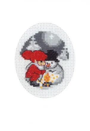 Permin Broderikit Julkort Snögubbe och Jultomte 9x13cm