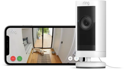Ring Stick Up Cam Pro övervakningskamera för utomhusbruk med strömkontakt, vit